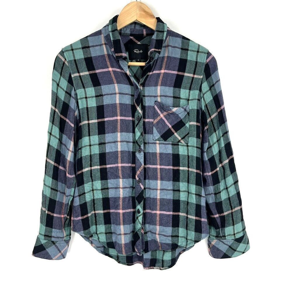 Rails Shirt Size Small Womens Teal Navy Pink Hunter Button Up Plaid Flannel